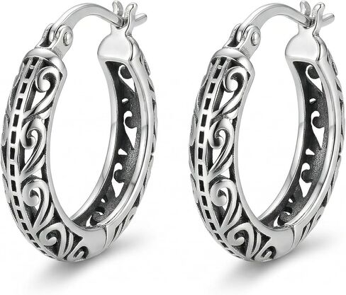 Vintage Filigree Hoop Huggie Earrings Boho Hollow Hoop Earrings Western Jewelry Gifts for Women in Saudi Arabia