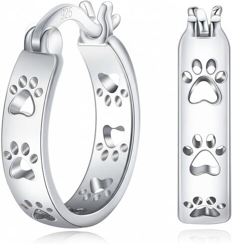 925 Silver Paw Print Huggie Earrings, 18mm Miniature Cute Cat And Dog Paw Earrings, Exquisite And Fashionable, Lightweight And Hypoallergenic Pet Jewelry, Women's Gift in Kuwait