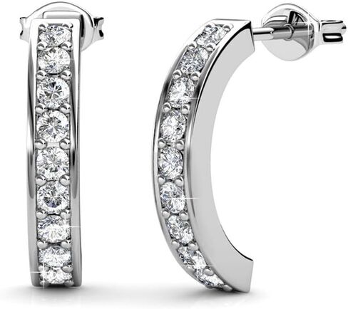 Cate & Chloe Erin 18k White Gold-Plated Half Hoop Earrings with Simulated Diamond Crystals, Elegant Small Hoops for Women, Giftable Accessory for Her on Christmas, Birthday, Anniversary in Kuwait