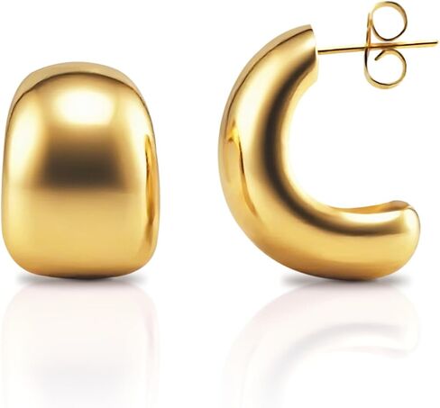 Chunky Hoop Earrings for Women - 18K Gold Plated Big Thick Earring Trendy Stud Set Fashion Gifts Formal Wedding Party Birthday Decoration in Saudi Arabia