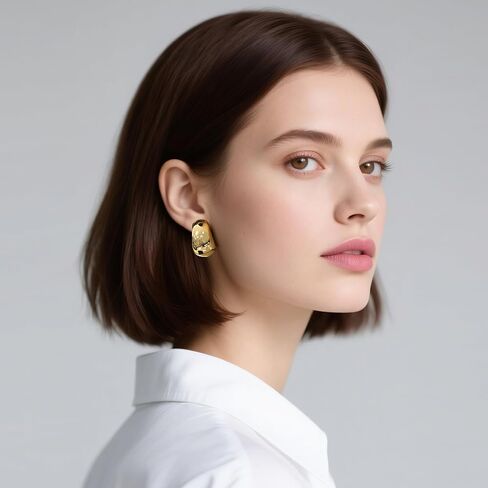 Chunky Hoop Earrings for Women - 18K Gold Plated Big Thick Earring Trendy Stud Set Fashion Gifts Formal Wedding Party Birthday Decoration in Saudi Arabia