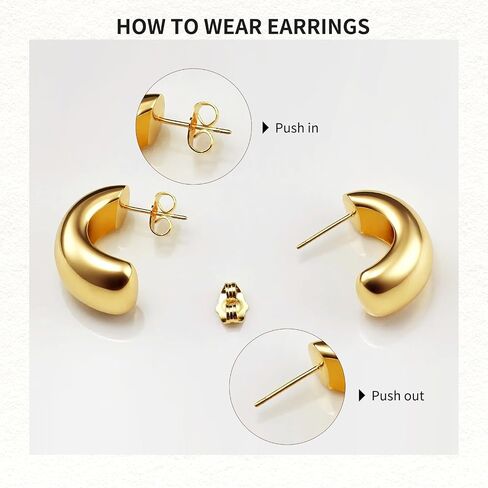 Chunky Hoop Earrings for Women - 18K Gold Plated Big Thick Earring Trendy Stud Set Fashion Gifts Formal Wedding Party Birthday Decoration in Saudi Arabia