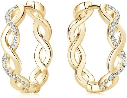 14K Solid Gold over S925 Silver 0.11 Carat Diamond Earrings, Round Cut VVS1 Clarity Twisted Earrings Hoops, Unique Ear Adornments and Ear Studs in Saudi Arabia