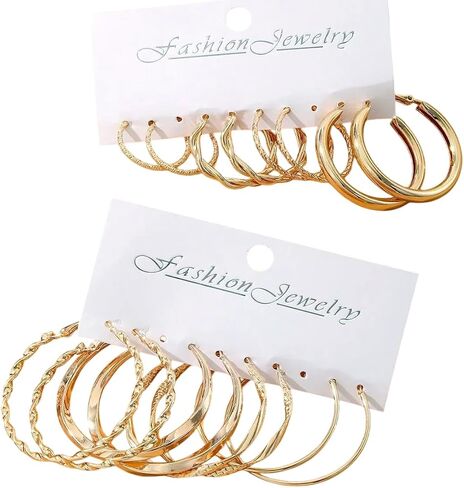 Gold Hoop Earrings Set for Women, 8 Pairs Lightweight Twist & Smooth Big Hoop Earring Pack for Daily Wear in Kuwait