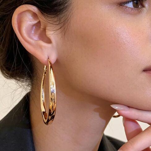 Gold Hoop Earrings Set for Women, 8 Pairs Lightweight Twist & Smooth Big Hoop Earring Pack for Daily Wear in Kuwait