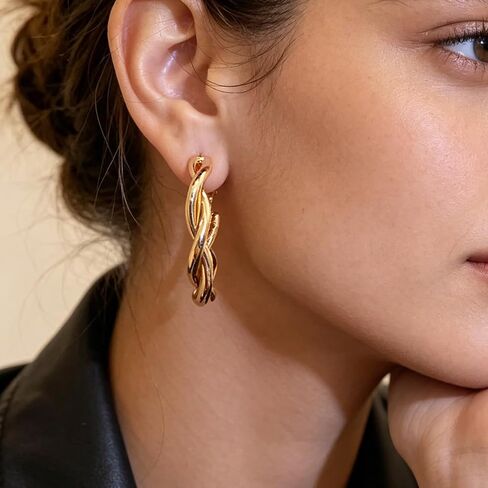 Gold Hoop Earrings Set for Women, 8 Pairs Lightweight Twist & Smooth Big Hoop Earring Pack for Daily Wear in Kuwait