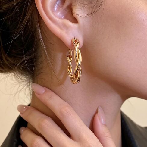 Gold Hoop Earrings Set for Women, 8 Pairs Lightweight Twist & Smooth Big Hoop Earring Pack for Daily Wear in Kuwait