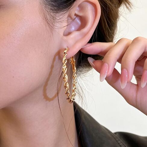 Gold Hoop Earrings Set for Women, 8 Pairs Lightweight Twist & Smooth Big Hoop Earring Pack for Daily Wear in Kuwait