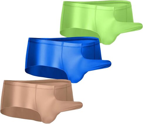 AUBIG Men's Shiny Metallic Mini Boxer Briefs Oil Shiny Glossy Panties Sheer Underpants Low Waist Panties in Saudi Arabia