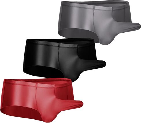 AUBIG Men's Shiny Metallic Mini Boxer Briefs Oil Shiny Glossy Panties Sheer Underpants Low Waist Panties in Saudi Arabia