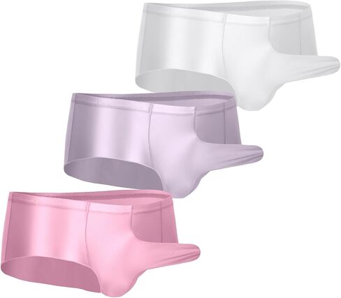 AUBIG Men's Shiny Metallic Mini Boxer Briefs Oil Shiny Glossy Panties Sheer Underpants Low Waist Panties in Saudi Arabia