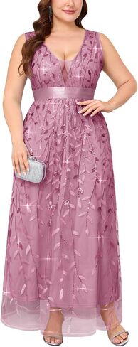Plus Size Sequin Embroidery Formal Dresses Deep V Neck Sleeveless A Line Maxi Prom Dress Wedding Guest Evening Gown in Saudi Arabia