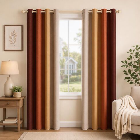 Burnt Orange 100% Blackout Curtains,Darkening Thermal Insulated Orange White Room Ombre Linen Blackout Curtains for Bedroom,84 Inches Long Drapes for Living Room Grommet Window Treatments,2 Panels in Saudi Arabia