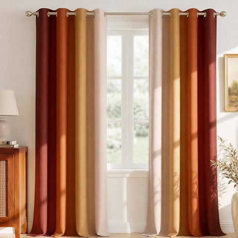 Burnt Orange 100% Blackout Curtains,Darkening Thermal Insulated Orange White Room Ombre Linen Blackout Curtains for Bedroom,84 Inches Long Drapes for Living Room Grommet Window Treatments,2 Panels in Saudi Arabia
