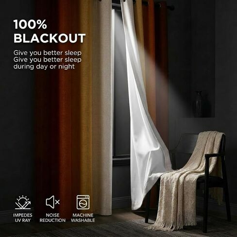 Burnt Orange 100% Blackout Curtains,Darkening Thermal Insulated Orange White Room Ombre Linen Blackout Curtains for Bedroom,84 Inches Long Drapes for Living Room Grommet Window Treatments,2 Panels in Saudi Arabia