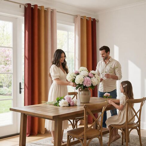 Burnt Orange 100% Blackout Curtains,Darkening Thermal Insulated Orange White Room Ombre Linen Blackout Curtains for Bedroom,84 Inches Long Drapes for Living Room Grommet Window Treatments,2 Panels in Saudi Arabia