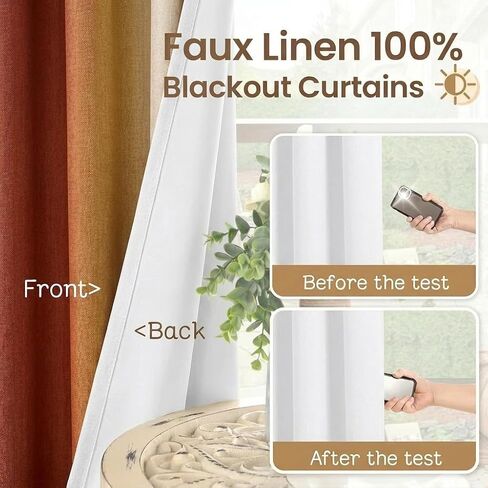 Burnt Orange 100% Blackout Curtains,Darkening Thermal Insulated Orange White Room Ombre Linen Blackout Curtains for Bedroom,84 Inches Long Drapes for Living Room Grommet Window Treatments,2 Panels in Saudi Arabia