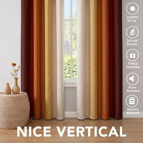 Burnt Orange 100% Blackout Curtains,Darkening Thermal Insulated Orange White Room Ombre Linen Blackout Curtains for Bedroom,84 Inches Long Drapes for Living Room Grommet Window Treatments,2 Panels in Saudi Arabia