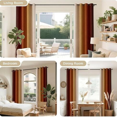 Burnt Orange 100% Blackout Curtains,Darkening Thermal Insulated Orange White Room Ombre Linen Blackout Curtains for Bedroom,84 Inches Long Drapes for Living Room Grommet Window Treatments,2 Panels in Saudi Arabia