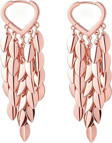 18K Gold Rose Gold Plated Leaf Huggie Hoop Earrings for Women, Long Dangle Drop Earrings, Chunky Gold Chandelier Earrings in Saudi Arabia