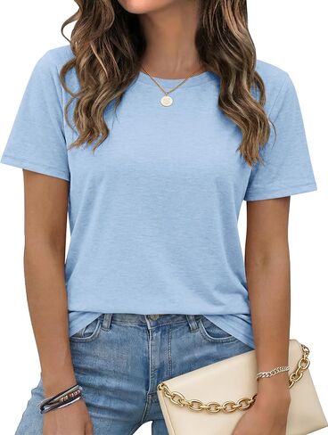 WNEEDU Womens T Shirts Short Sleeve Crewneck Loose Summer Tees Basic Tops in Saudi Arabia