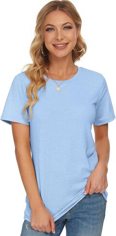 WNEEDU Womens T Shirts Short Sleeve Crewneck Loose Summer Tees Basic Tops in Saudi Arabia