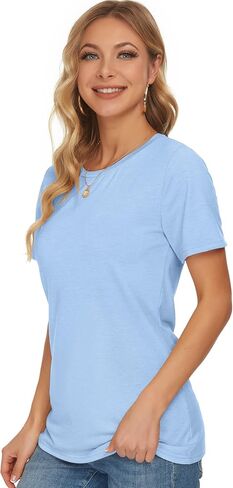WNEEDU Womens T Shirts Short Sleeve Crewneck Loose Summer Tees Basic Tops in Saudi Arabia