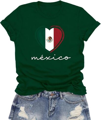Mexico Shirts for Women Love Mexico Shirt Mexican Heart Flag Tee Tops in Saudi Arabia