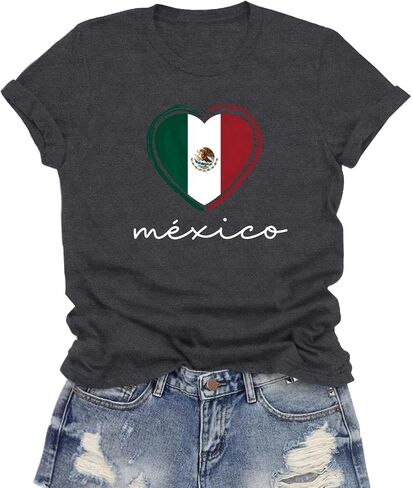قمصان المكسيك للنساء قميص Love Mexico تي شيرت علم القلب المكسيكي in Kuwait