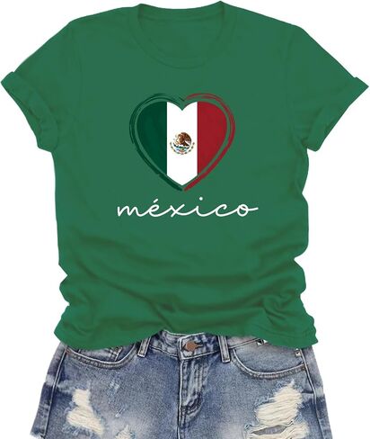 قمصان المكسيك للنساء قميص Love Mexico تي شيرت علم القلب المكسيكي in Kuwait