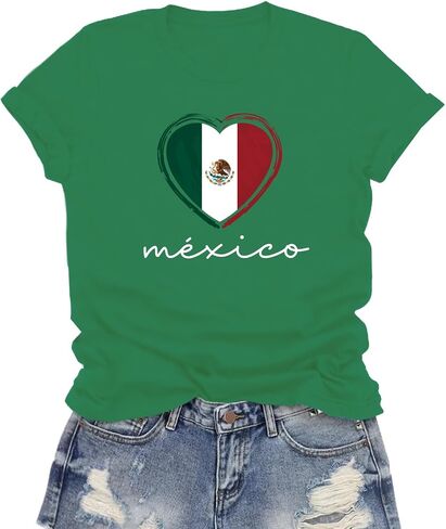 قمصان المكسيك للنساء قميص Love Mexico تي شيرت علم القلب المكسيكي in Kuwait