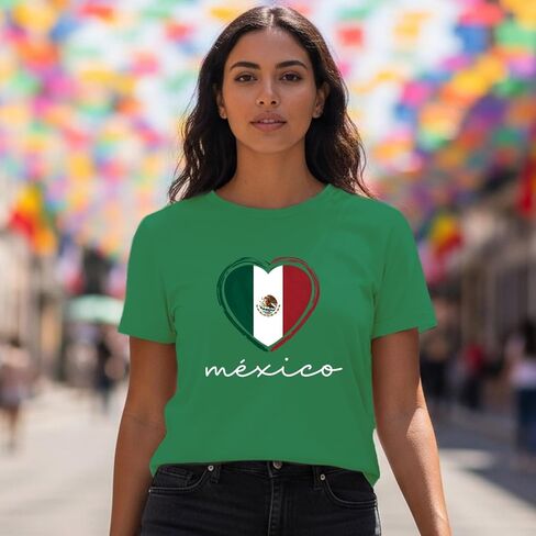 قمصان المكسيك للنساء قميص Love Mexico تي شيرت علم القلب المكسيكي in Kuwait