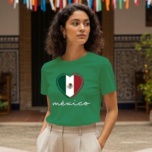 قمصان المكسيك للنساء قميص Love Mexico تي شيرت علم القلب المكسيكي in Kuwait