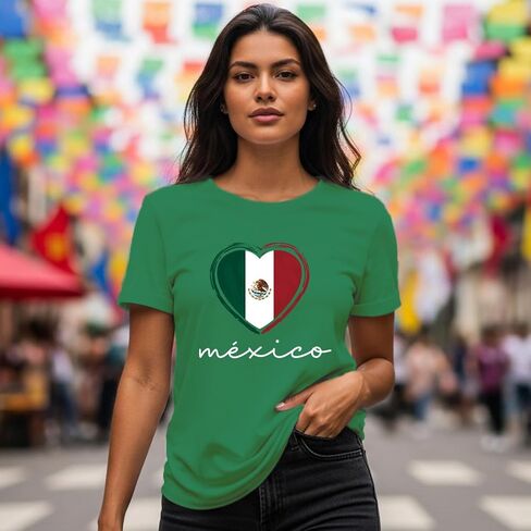 قمصان المكسيك للنساء قميص Love Mexico تي شيرت علم القلب المكسيكي in Kuwait