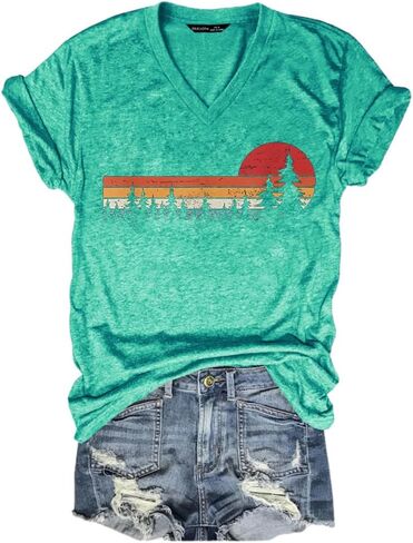 Trees Printed Graphic Tee Shirts Women Wildlife Forest Nature Hiking Tops in Saudi Arabia