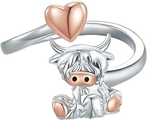 Unique Highland Cow Ring for Women Adjustable Cute Animal Open Rings with Loving Heart Daily Party Jewelry in Kuwait
