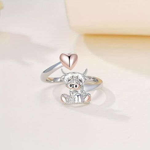 Unique Highland Cow Ring for Women Adjustable Cute Animal Open Rings with Loving Heart Daily Party Jewelry in Kuwait