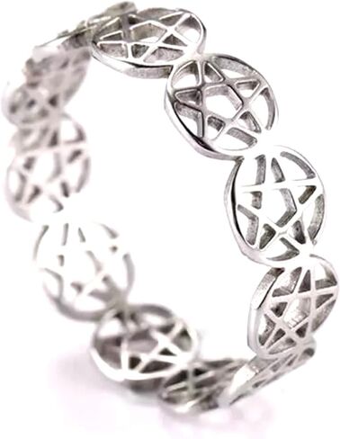 Pentacle Ring Silver Stainless Steel Genderless Wicca Pagan Protection Star Band Sizes 6-10 (9) in Saudi Arabia
