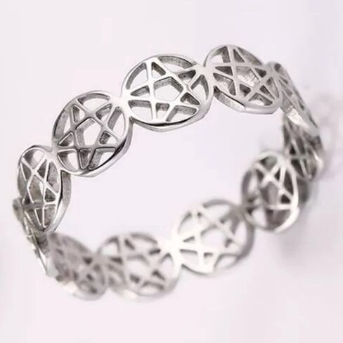 Pentacle Ring Silver Stainless Steel Genderless Wicca Pagan Protection Star Band Sizes 6-10 (9) in Saudi Arabia