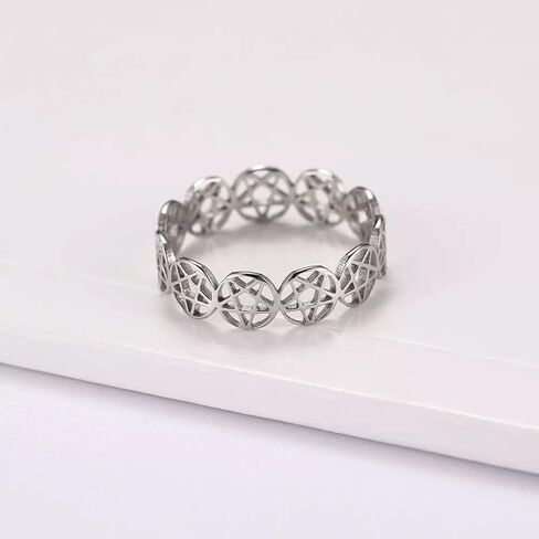 Pentacle Ring Silver Stainless Steel Genderless Wicca Pagan Protection Star Band Sizes 6-10 (9) in Saudi Arabia