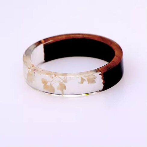 Handmade Wooden Resin Plant Ring Nature Flower Grass Ring Wood Ring Gift-Pink-7 in Kuwait