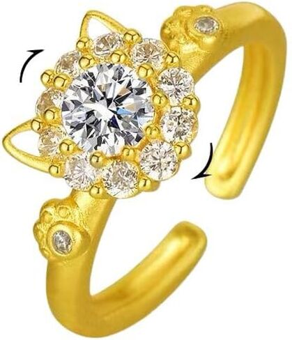 Rotating CZ Cat Spinner Fidget Ring for Women Crystal Kitten Animal Pet Paw Print Adjustable Open Statement Finger Bands Stackable Relief Anxiety Rings Cute Jewelry Birthday in Kuwait