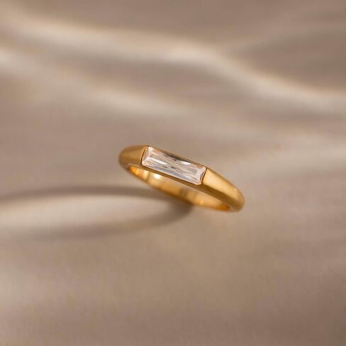 CAITLYNMINIMALIST CZ Diamond Baguette Signet Rings for Women, Stackable Gemstone Gold Ring Bands, Minimalist 18K Gold Plated Silver Jewelry, Gift for Her in Saudi Arabia
