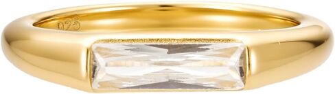 CAITLYNMINIMALIST CZ Diamond Baguette Signet Rings for Women, Stackable Gemstone Gold Ring Bands, Minimalist 18K Gold Plated Silver Jewelry, Gift for Her in Saudi Arabia