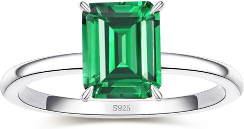 Yaresul 4ct 8x10mm Emerald-Cut Class Gemstone Birthstone Simulated Emerald Solitaire Engagement Rings for Women Gift for Mothers, Grandma Thanksgiving Day 14K Gold plated 925 Sterling Silver Size 5-10 in Saudi Arabia
