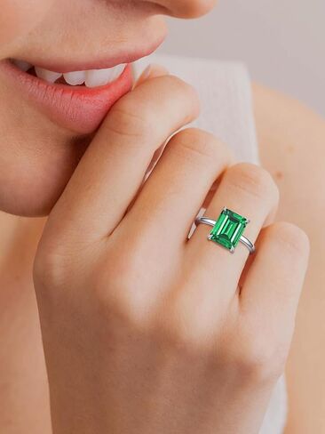 Yaresul 4ct 8x10mm Emerald-Cut Class Gemstone Birthstone Simulated Emerald Solitaire Engagement Rings for Women Gift for Mothers, Grandma Thanksgiving Day 14K Gold plated 925 Sterling Silver Size 5-10 in Saudi Arabia