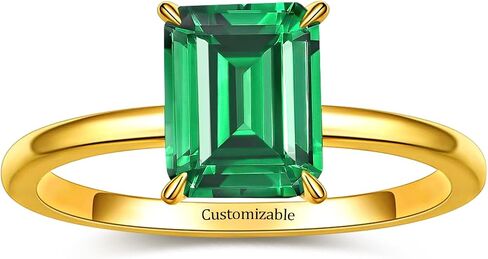 Yaresul 4ct 8x10mm Emerald-Cut Class Gemstone Birthstone Simulated Emerald Solitaire Engagement Rings for Women Gift for Mothers, Grandma Thanksgiving Day 14K Gold plated 925 Sterling Silver Size 5-10 in Saudi Arabia