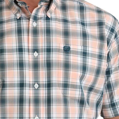 Cinch Men's Coral Plaid Short Sleeve Shirt in Kuwait