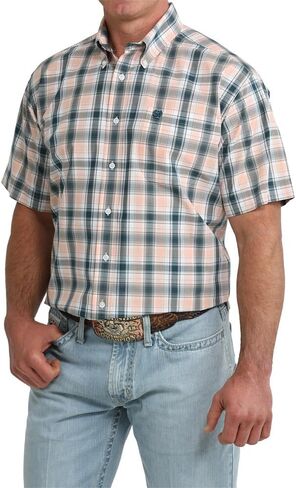 Cinch Men's Coral Plaid Short Sleeve Shirt in Kuwait