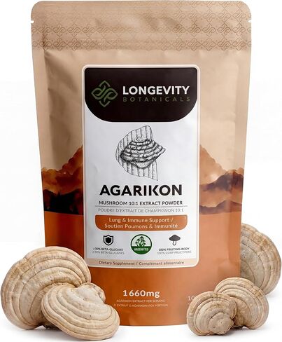 Longevity Botanicals Organic Wildcrafted Agarikon Mushroom Powder - Ultra Concentrated Agarikon Mushroom Supplement - Promotes a Balanced Immune System - 100% Fruiting Body - 100 Grams in Saudi Arabia